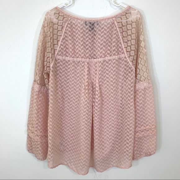 Nine West Sheer Chevron Lace Pink Boho Top - Picture 8 of 11